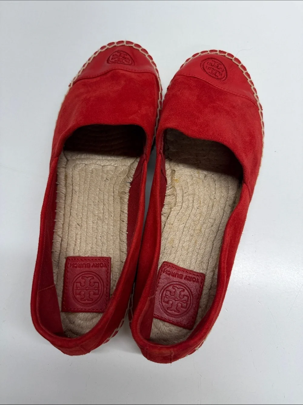 Tory Burch Colorblock Espadrilles Flats Shoes Slip On Suede Leather Red Size 8.5